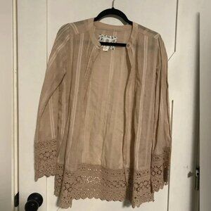 Element taupe nude boho shrug with lace trimsize small